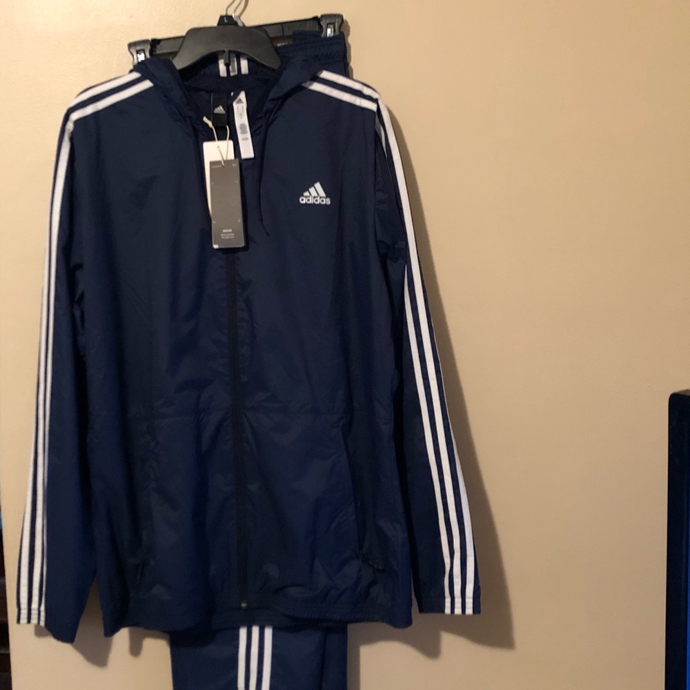 Mens blue and white Adidas track suit